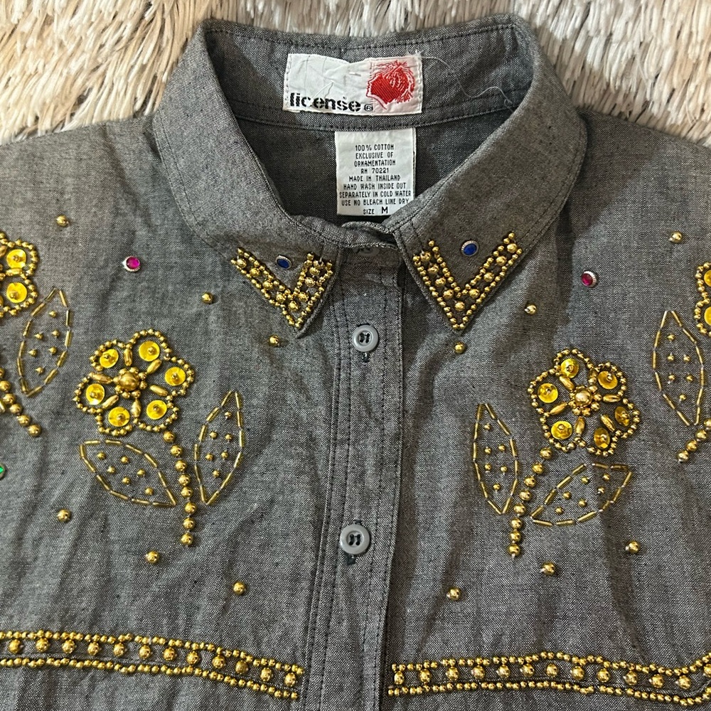 Vintage 80’s Gold Bead‎ Appliqué Gray 2-piece Outfit Sz M Western Square Dance - Picture 11 of 14